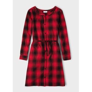 Children's Place Red Plaid Long Sleeve Shirt Dress Womens Size XXL Waist Tie